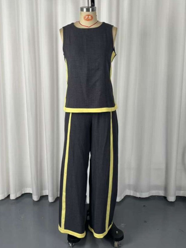 Stylish Contrast Loose Tank Top With Pants Set
