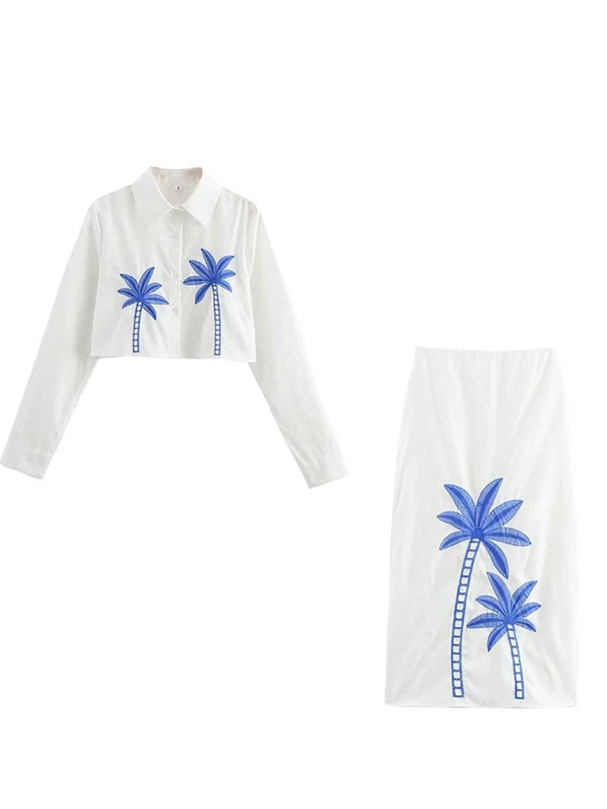 Stylish Crop Shirt With White Skirt Co Ord Set