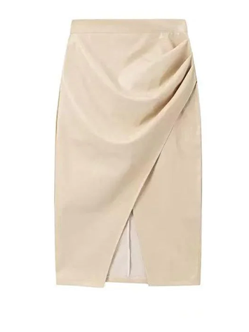 Stylish Faux Leather Wrap Midi Skirt