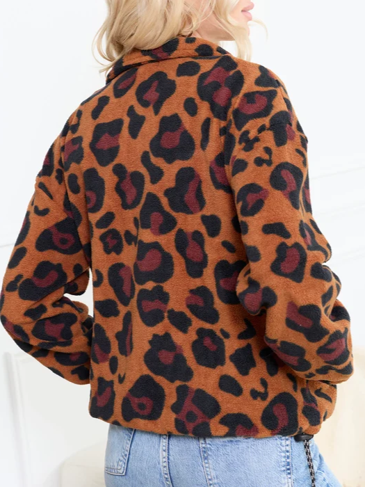 Stylish High Collar Animal Print Winter Jacket