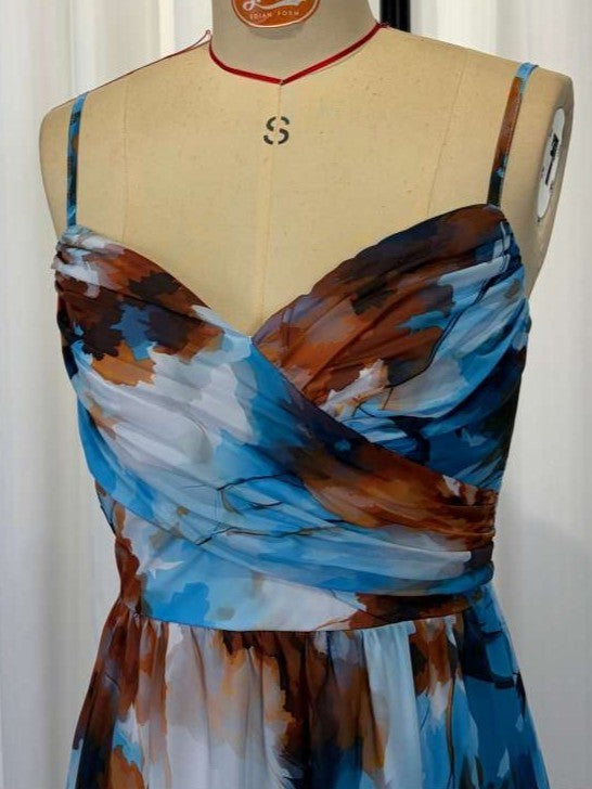 Stylish Sleeveless Flowy Blue Maxi Dress