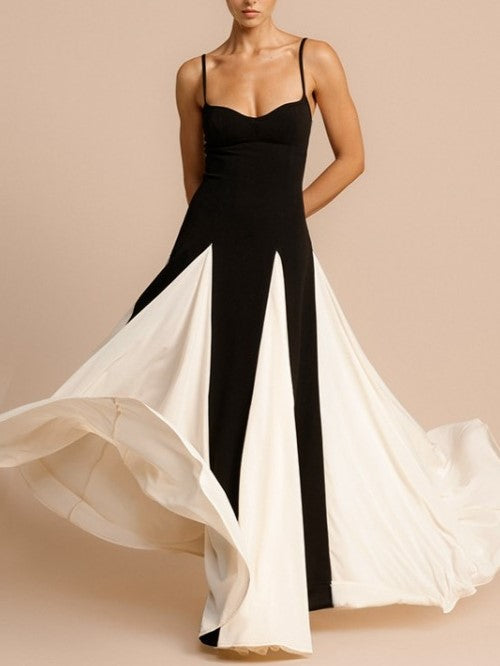 Suave Contrast Backless Swing Slip Dress - Ships in 24 Hrs