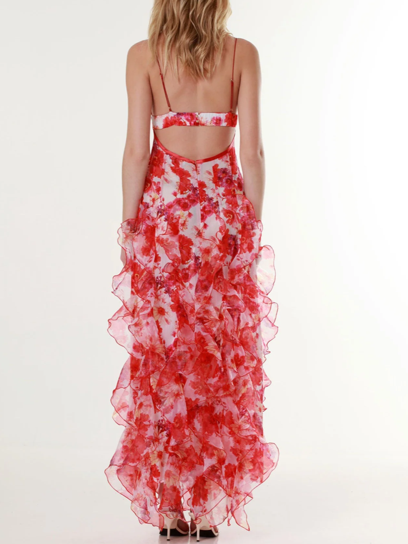 Summer Fashion Floral Print Spaghetti Strap Backless Dress