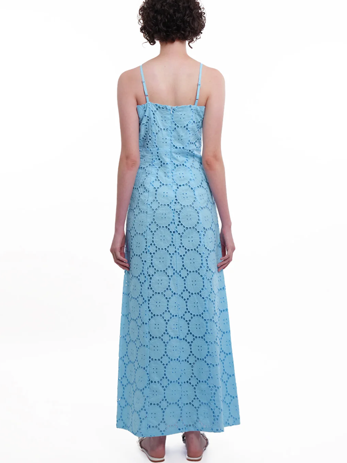 Summer Fashion Sky Blue Eyelet Maxi Dress