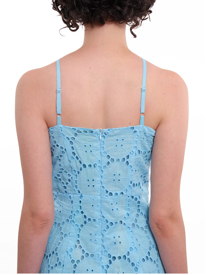 Summer Fashion Sky Blue Eyelet Maxi Dress