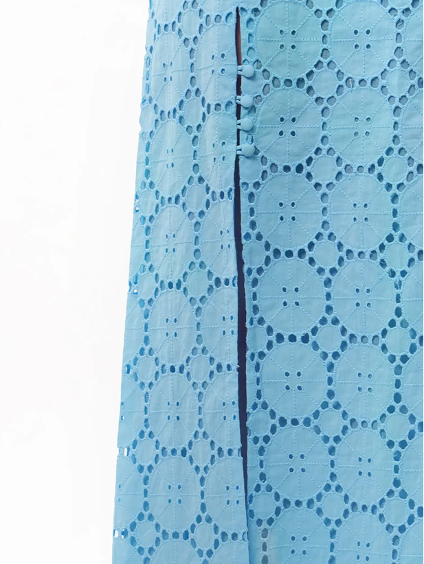 Summer Fashion Sky Blue Eyelet Maxi Dress