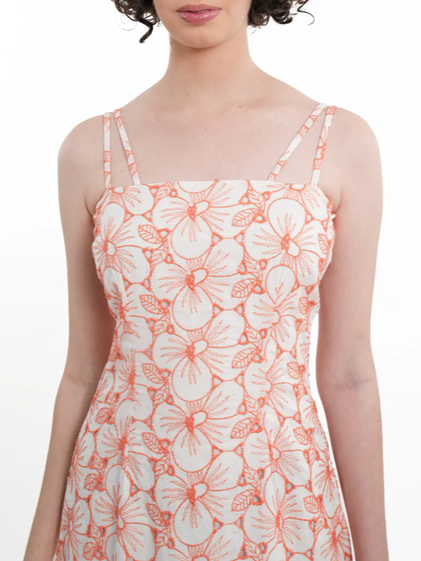 Summer Wear Peach Floral Eyelet Maxi Dress
