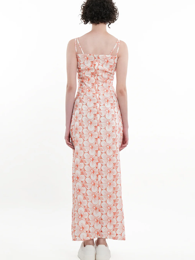 Summer Wear Peach Floral Eyelet Maxi Dress