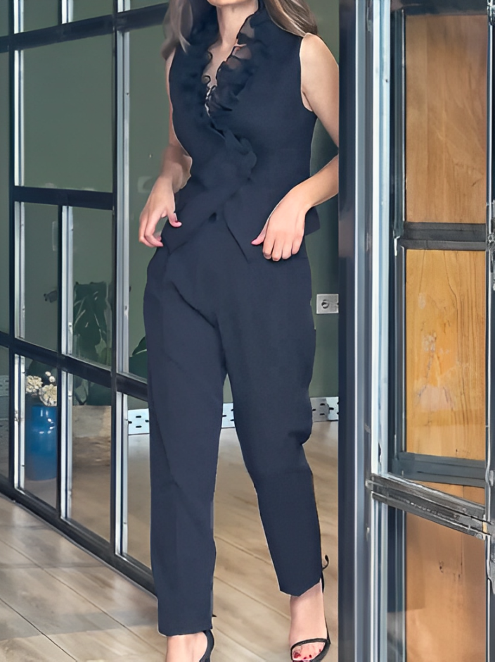 Super Stylish Ruffle Vest Coat With Pants Co Ord Set
