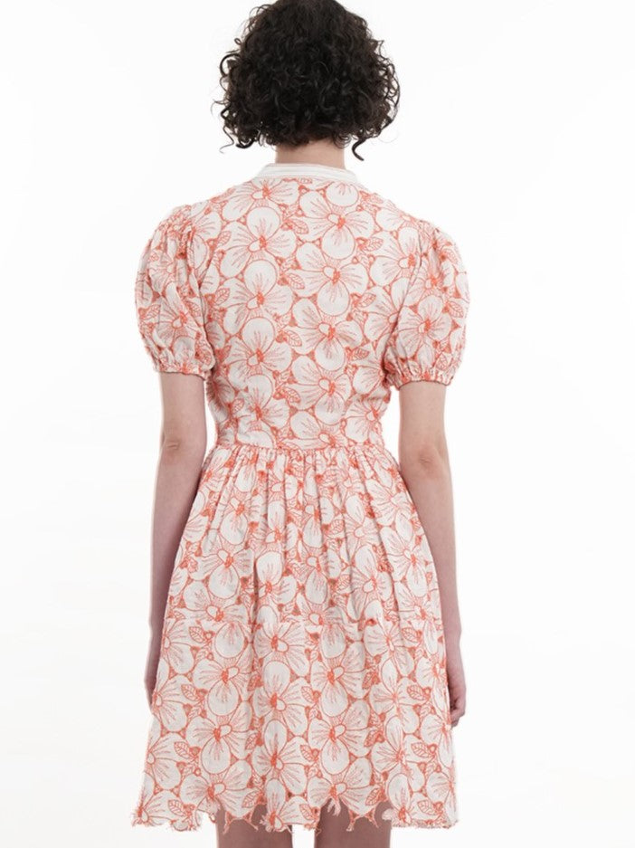 Sweet Floral Eyelet Gathered Dress