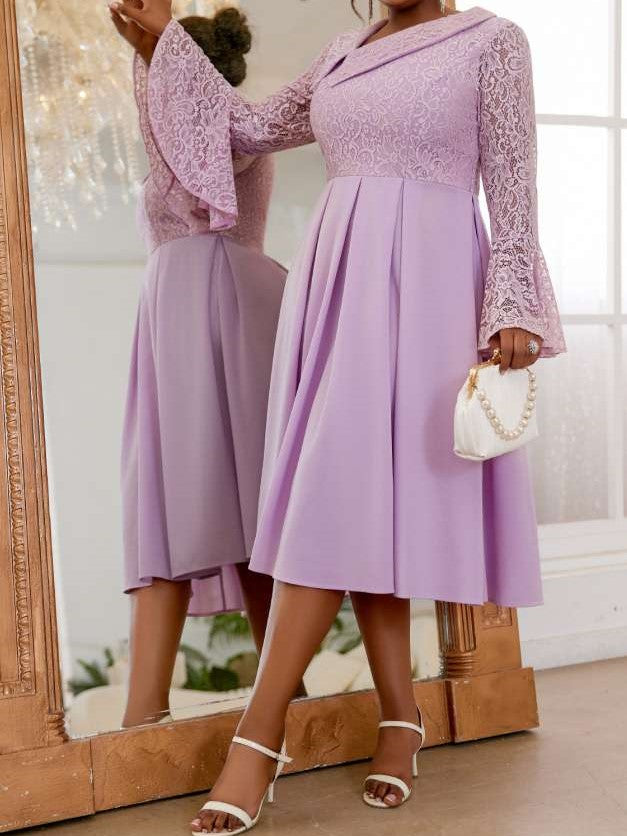 Sweet Long Sleeve Light Purple Fitted Dress