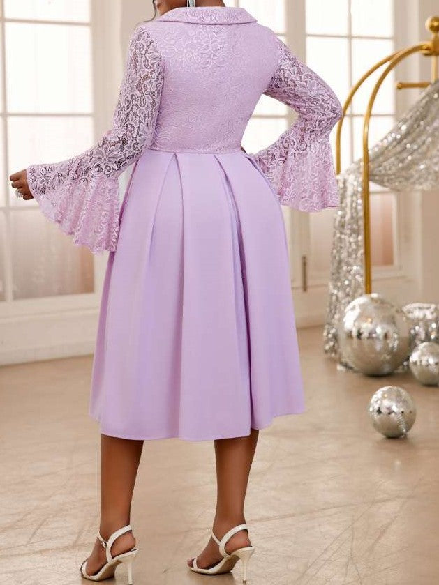 Sweet Long Sleeve Light Purple Fitted Dress