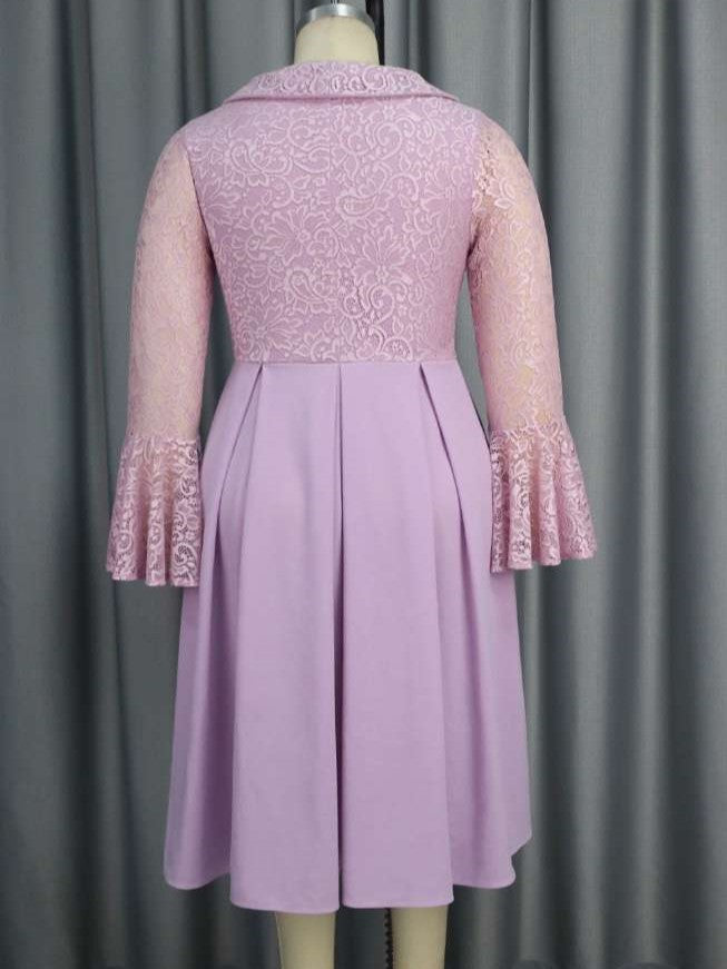 Sweet Long Sleeve Light Purple Fitted Dress