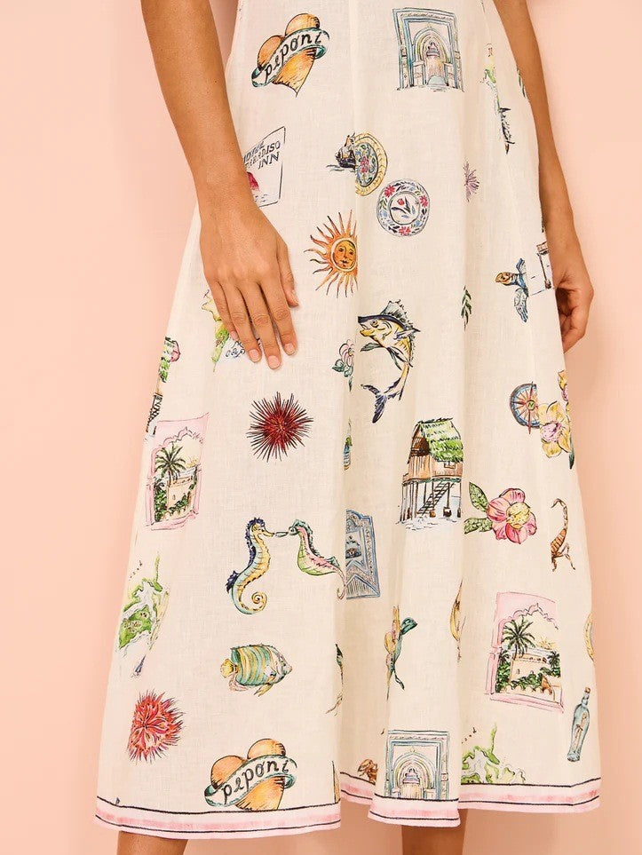 Sweet Printed Puff Sleeve Midi Dress