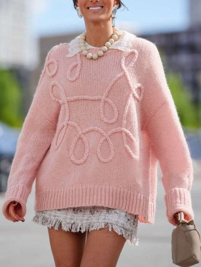 Sweet Winter Style Long Sleeve Pink Loose Sweater Top