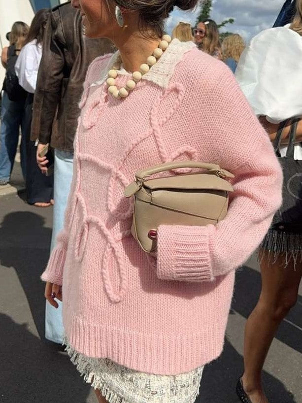 Sweet Winter Style Long Sleeve Pink Loose Sweater Top