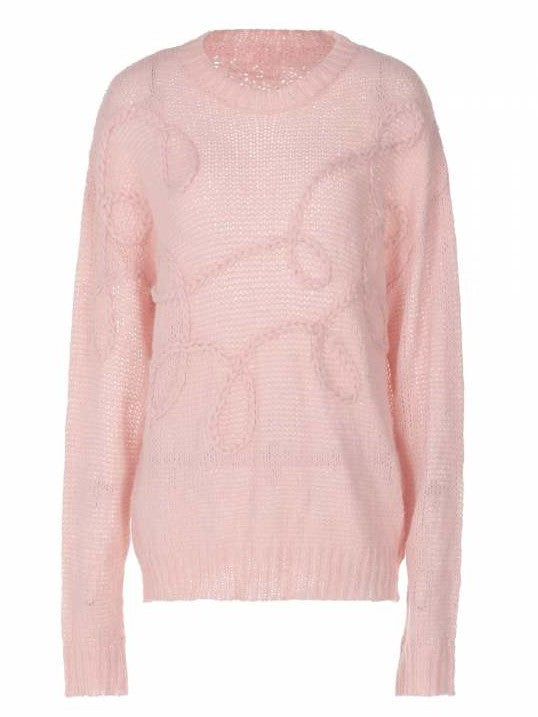 Sweet Winter Style Long Sleeve Pink Loose Sweater Top