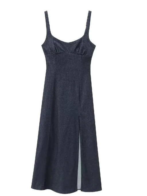 Trendy Slit Denim Blue Dress
