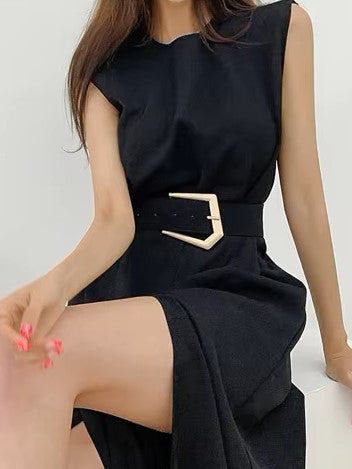 Ultramod Sleeveless Wide Leg Split Black Jumpsuit
