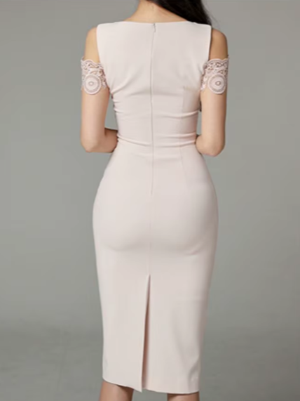 Unique Lace Sheath Pink Slim Dress - Ships in 24 Hrs