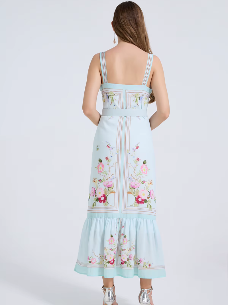 Vintage Strapless Printed Sheath Holiday Dress With Belt