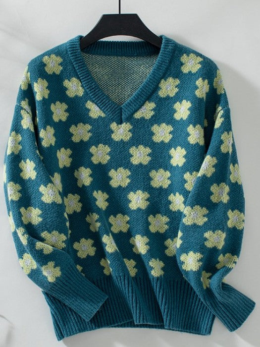 Winter Essential Flower Weave Loose Sweater