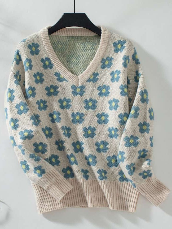 Winter Essential Flower Weave Loose Sweater