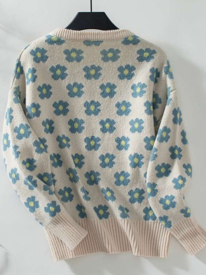Winter Essential Flower Weave Loose Sweater