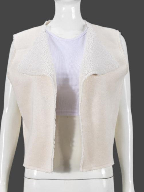 Winter Essential Fluff Cropped Apricot Lapel Vest