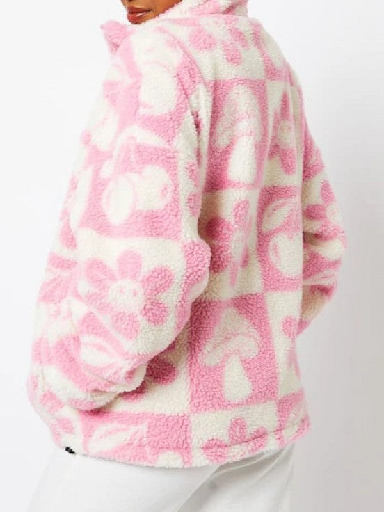 Winter Essentials Stand Collar Fleece Pink Zipper Coat