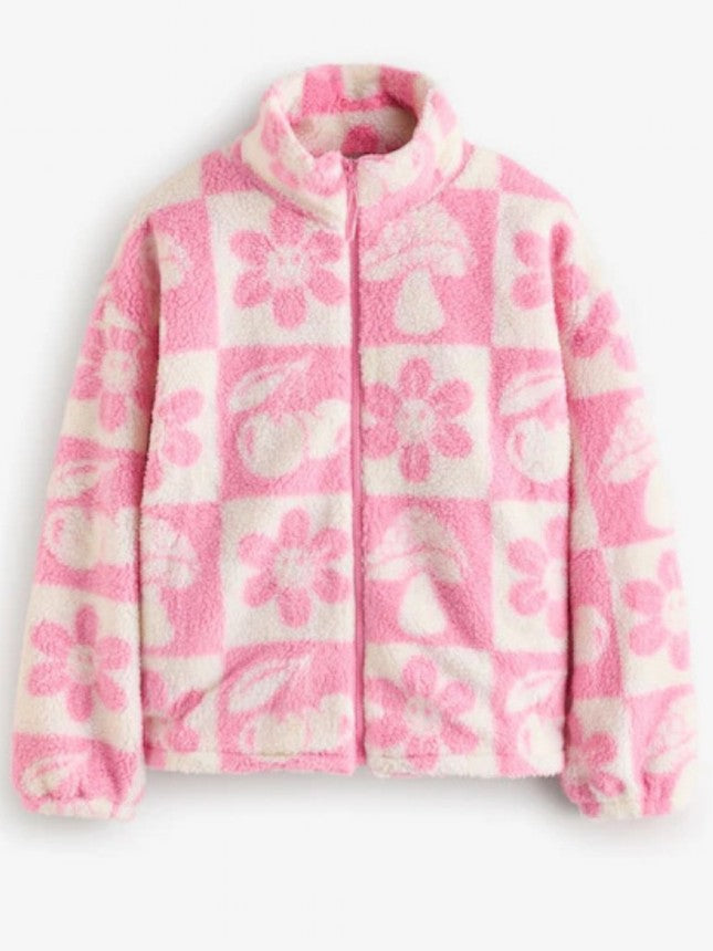 Winter Essentials Stand Collar Fleece Pink Zipper Coat