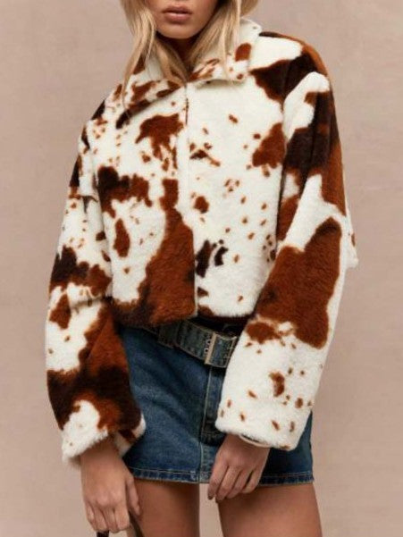 Winter Fashion Fleece Brown Lapel Coat