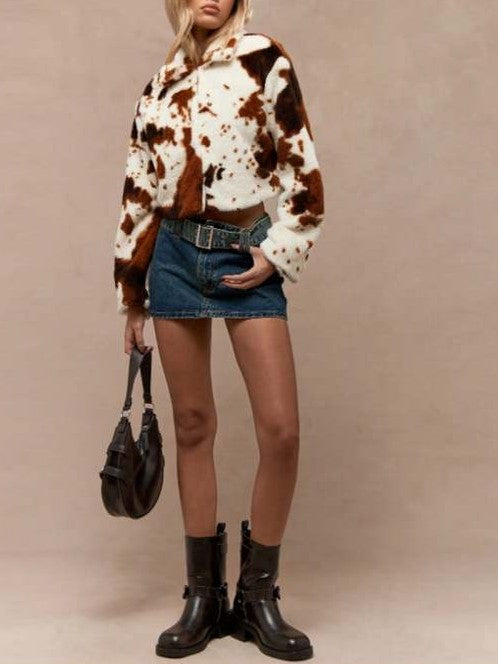 Winter Fashion Fleece Brown Lapel Coat