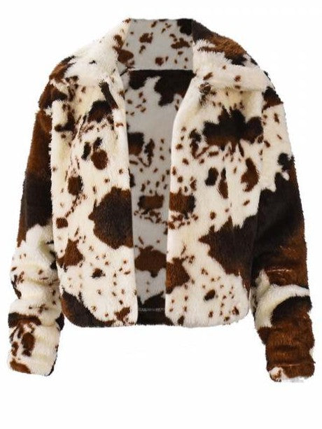 Winter Fashion Fleece Brown Lapel Coat