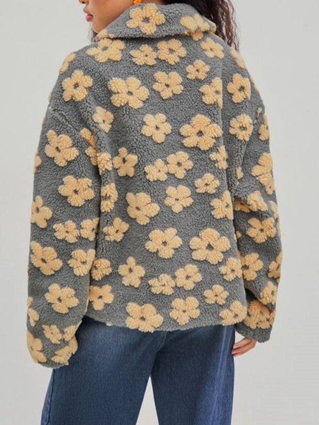 Winter Fashion Floral Lapel Button Up Coat