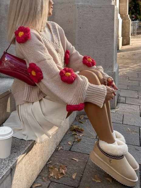 Winter Fashion Knit V Neck Long Sleeve Sweater Cardigan