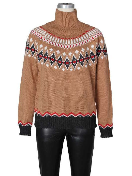 Winter Fashion Polo Neck Knit Camel Sweater