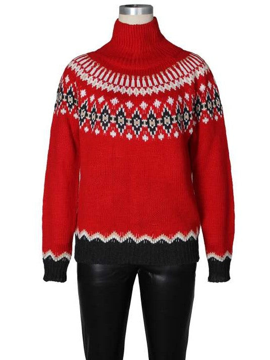 Winter Fashion Polo Neck Knit Red Sweater