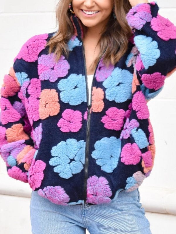 Winter Style Floral Zipper Short Coat