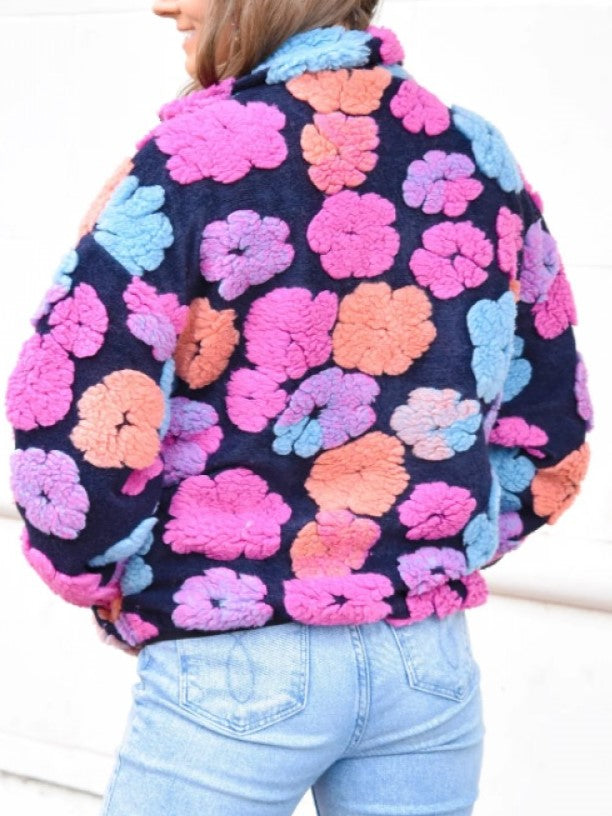 Winter Style Floral Zipper Short Coat