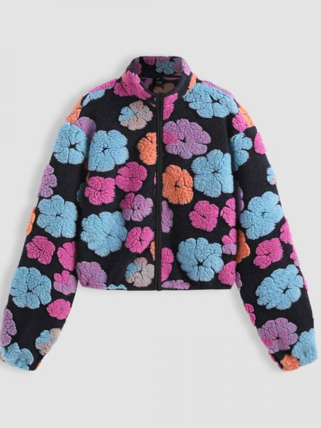 Winter Style Floral Zipper Short Coat