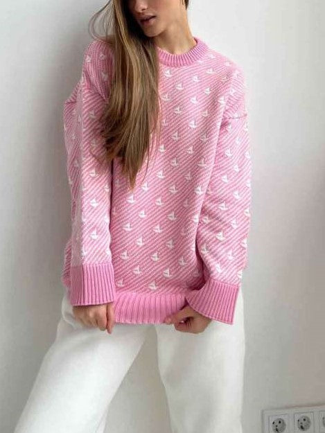 Winter Style Pullover Baggy Long Sleeve Pink Sweater Top