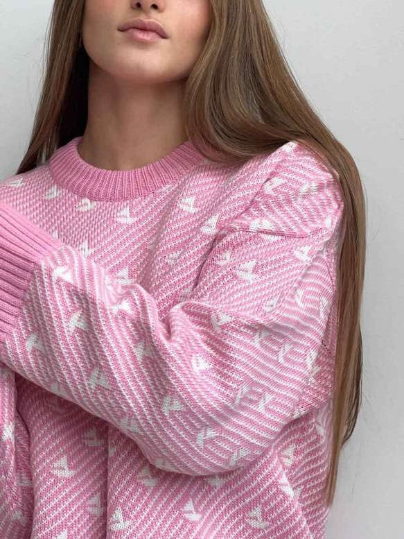 Winter Style Pullover Baggy Long Sleeve Pink Sweater Top