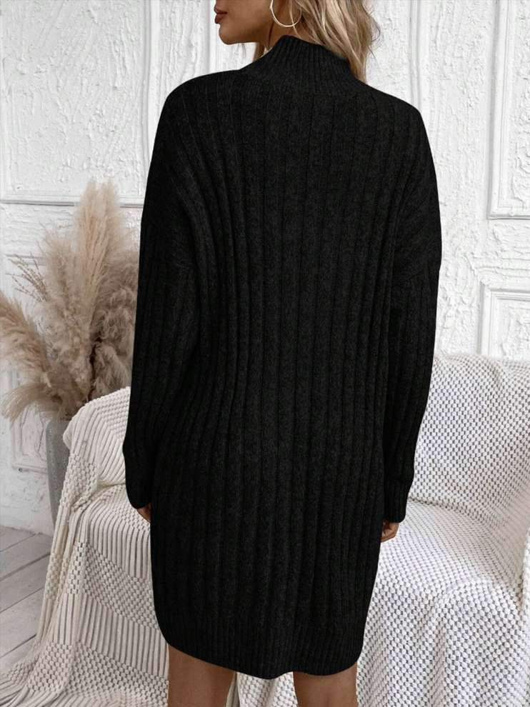 Winter Style Turtle Neck Long Sleeve Black Dress
