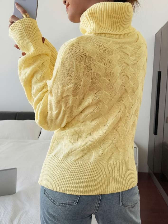 Winter Wear Pullover Long Sleeve Solid Yellow Sweater