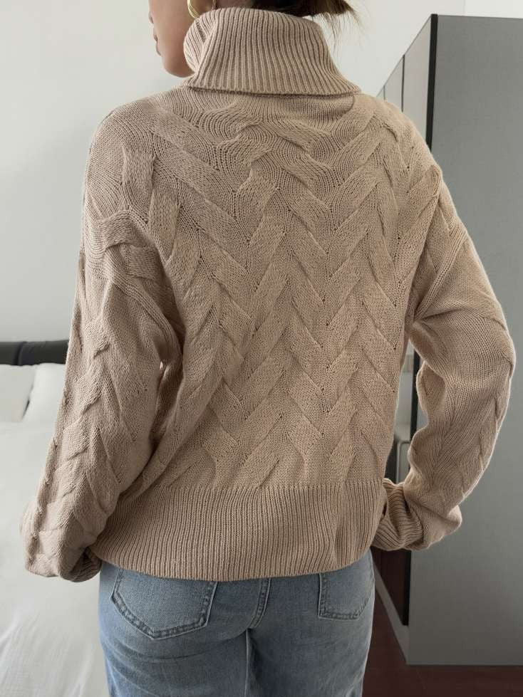 Winter Wear Pullover Long Sleeve Solid Khaki Sweater