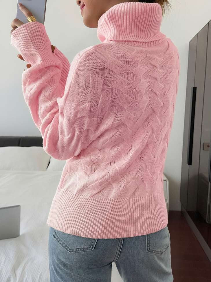 Winter Wear Pullover Long Sleeve Solid Pink Sweater
