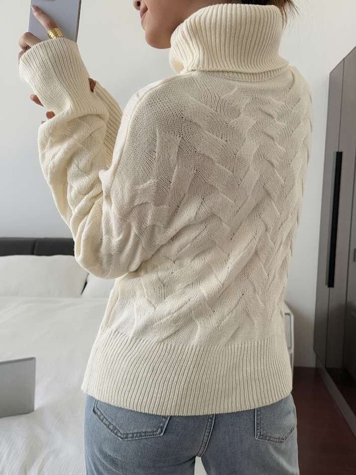 Winter Wear Pullover Long Sleeve Solid Apricot Sweater