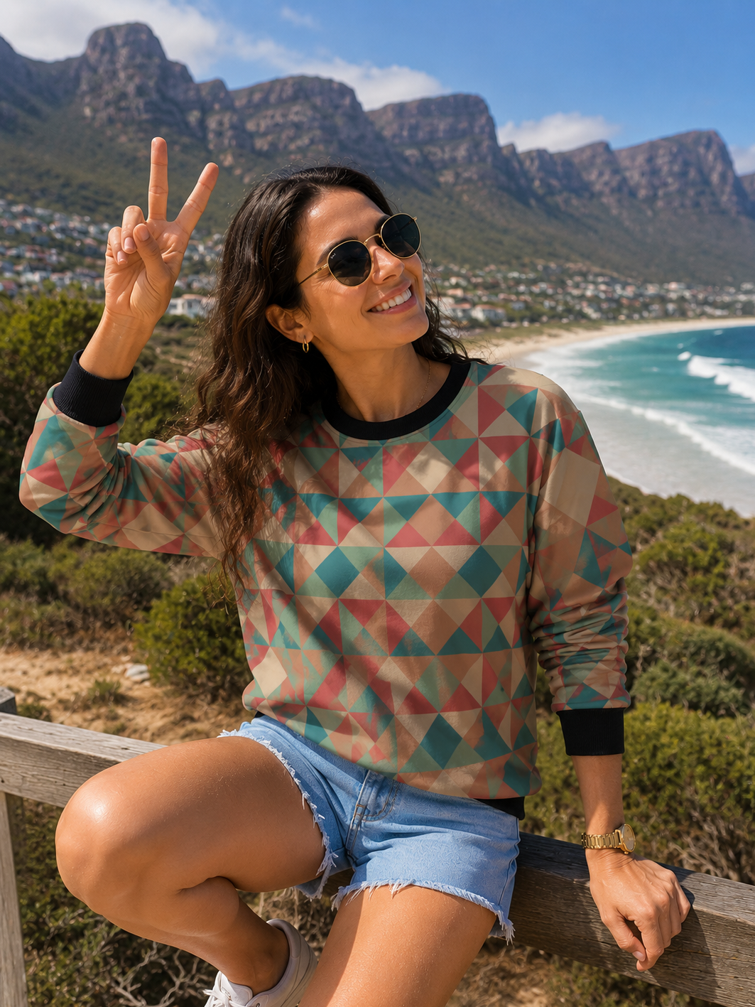 Stylish Geometric Print Multicoloured Sweatshirt