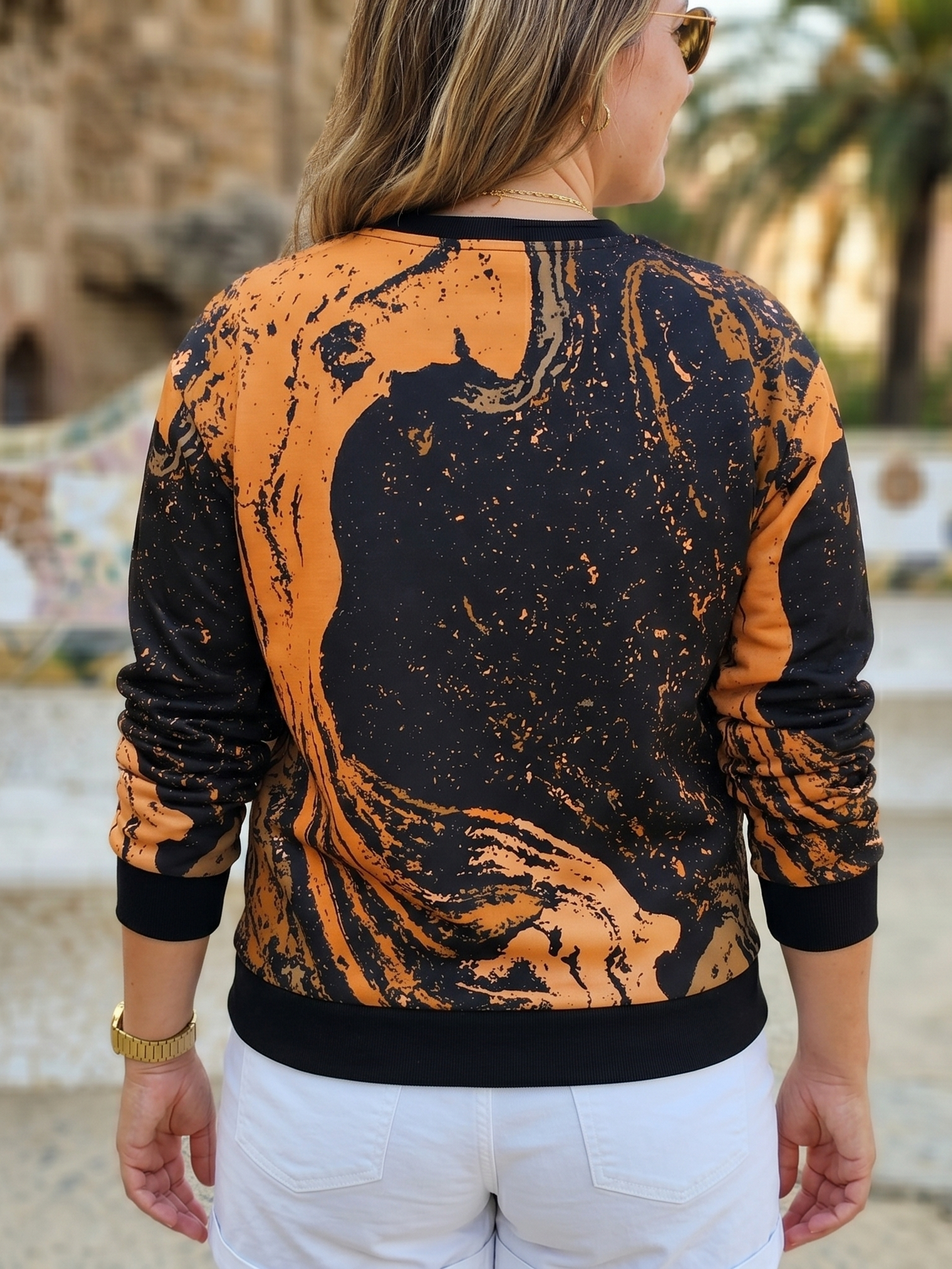 Smart Orange Gradient Print Black Sweatshirt